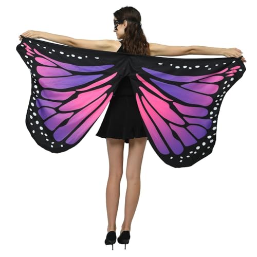 LICHENGTAI Schmetterling Umhang Damen Karnevalskostüm Frauen Schmetterlingsflügel Bunte Druck Flügel Schal Erwachsene Poncho Umhang für Halloween Party Weihnachten Maskerade von LICHENGTAI