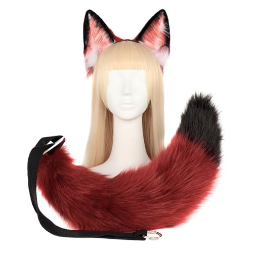 LICHENGTAI Schwanz und Ohren Set, Faux Furry Fox Wolf Tail Kit mit Langer Fuchsschwanz und Ohren und Glockenkragen für Halloween Karneval Party Dekoration Kostüm Dressing Parteien von LICHENGTAI