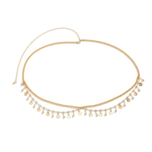 LICHENGTAI Strass Taillenkette Gürtel Kristall Kettengürtel Metall Link Körperkette Gold Taille Gürtel für Frauen und Mädchen Körper Kette Taillenkette Waist Chain für Kleid Jeans von LICHENGTAI