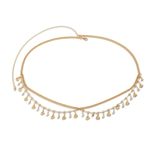 LICHENGTAI Strass Taillenkette Gürtel Kristall Kettengürtel Metall Link Körperkette Gold Taille Gürtel für Frauen und Mädchen Körper Kette Taillenkette Waist Chain für Kleid Jeans von LICHENGTAI