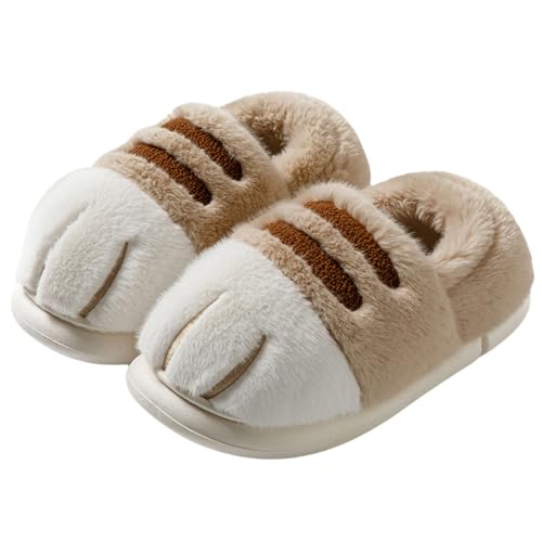 LICHENHAO Katzenklaue, warme Baumwollschuhe, Plüsch, Winter, Zuhause, männliche und weibliche Tiere, rutschfest, flach, Khaki, 8.5-9 Women/7-7.5 Men LICHENHAO Katzenklaue, warme Baumwollschuhe, Plüsch, Winter, Zuhause, männliche und weibliche Tiere, rutschfest, flach, Khaki, 8.5-9 Women/7-7.5 Men von LICHENHAO