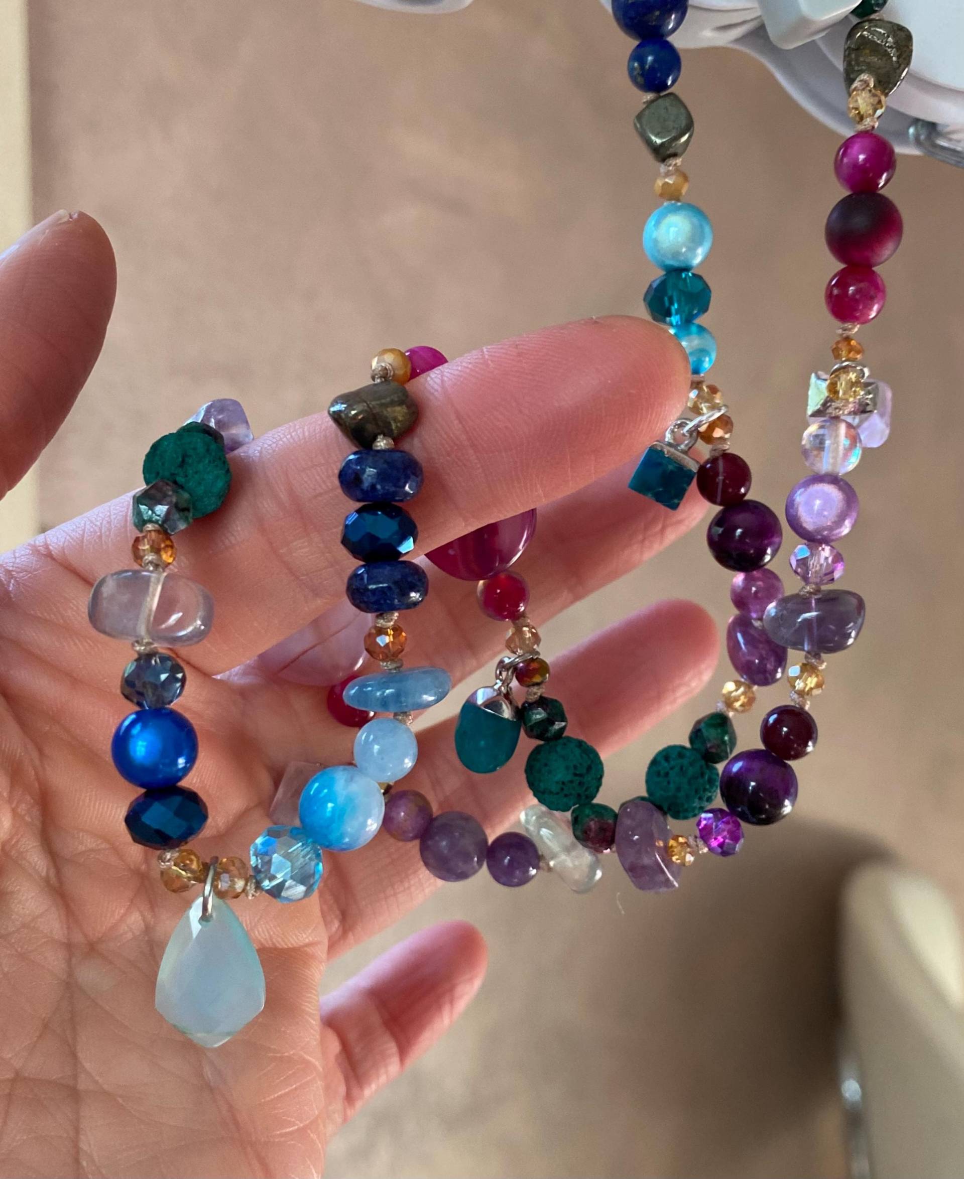 Aurora Edelstein Kette Lichtbringende in Bunten Farben Handgeknüpft Sterling Silber Aurora Edelstein Kette Lichtbringende in Bunten Farben Handgeknüpft Sterling Silber von LICHTARBEITERbyJenny