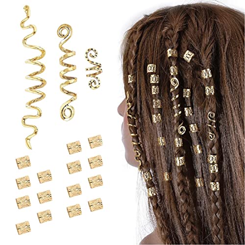 18pcs Dreadlocks Schmuck Haarspiralen Clips,Verstellbar Metall Cuffs Haar Dreadlocks Zubehör Manschetten Haarschmuck Set,für Frauen, Männer, DIY-Frisur,Gold von LICHUANUK