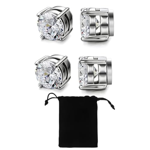 LICHUANUK 2 Paare Magnetischer Ohrstecker Kein Piercing Magnet Ohrringe Fakes für Herren Mann Damen Edelstahl Silber,6/8mm von LICHUANUK