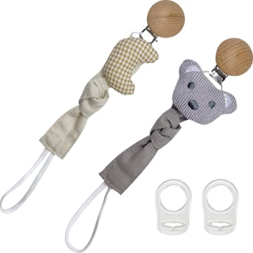 LICHUANUK 2 Stück Baby Schnullerkette, Schnullerkette Stoff Set mit Buchenholz Clip für Jungen und Mädchen für alle Baby-Beißspielzeuge mit 2 Stück Schnullerringe von LICHUANUK