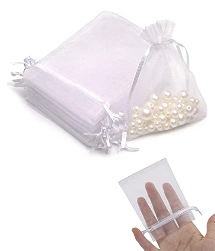 LICHUANUK 50 Stk Organzasäckchen, weiße Organza Geschenkbeutel, 7X9CM kleine Geschenktüten für Party, Schmuck, Festival, Badseifen, Make-Up-Proben von LICHUANUK