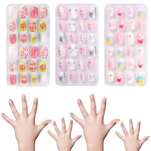 LICHUANUK 72 Stück Nägel Zum Aufkleben für Kinder, Selbstklebende Künstliche Fingernägel Set, False Nail Set Künstliche Nail Tips Geschenk für Mädchen Nägel Geschenk von LICHUANUK