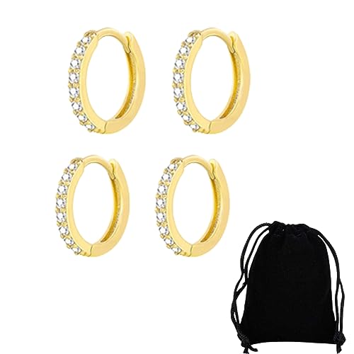 LICHUANUK Creolen Damen Ohrringe, 2 Paare Creolen Ohrringe Set, Hypoallergen Klein Schlafen Creolen Ohrringe mit AAA Zirkonia,Gold Kreolen Ohrringe Set in 6/8mm,Gold von LICHUANUK