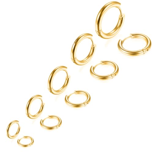 LICHUANUK Creolen Silber Ohrringe Creolen Klein Ohrringe Set für Damen Mädchen,5 Paar Ohrringe Herren Huggies Klein Creolen Set Zierliche Knorpel Tragus Helix Schlafen Ohrringe 8mm-16mm,Gold von LICHUANUK