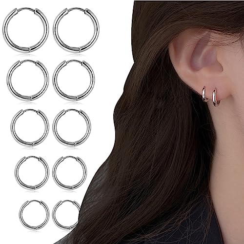 LICHUANUK Creolen Silber Set für Damen Mädchen Herren - 5 Paar Klein Huggies Ohrringe Zierliche Knorpel Tragus Helix Schlafen 8mm-16mm von LICHUANUK