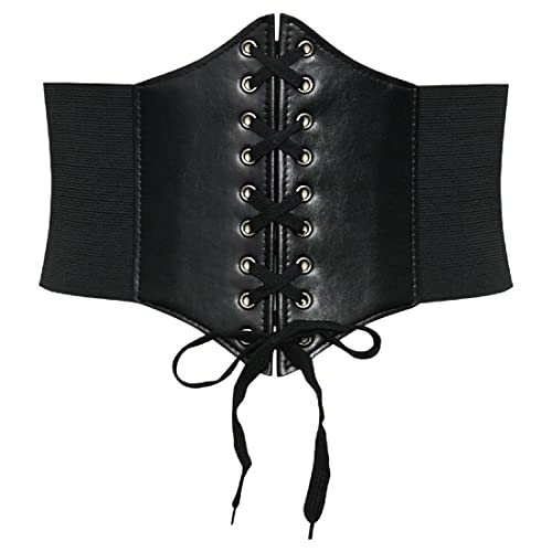 LICHUANUK Damen Schnürkorsett Elastischen Breiten Band, Gebundener Waspie Taille Gürtel Hüftgurt für Damen für Halloween Partys und Andere Events Bestens Geeignet,schwarz von LICHUANUK