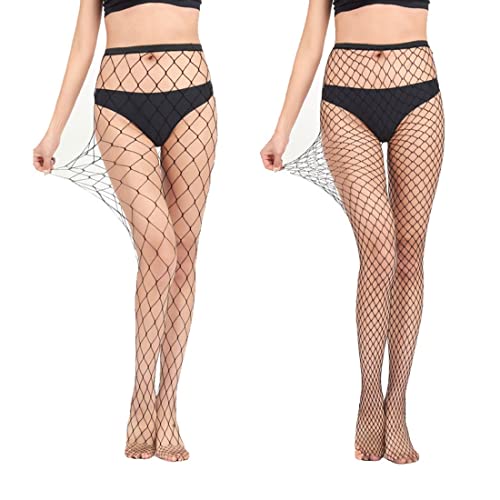 LICHUANUK Netzstrumpfhosen Damen Schwarz,2 Paar Reizvolle Netzstrümpfe High Waist Hingucker Fischernetz Strumpfhosen für Damen von LICHUANUK