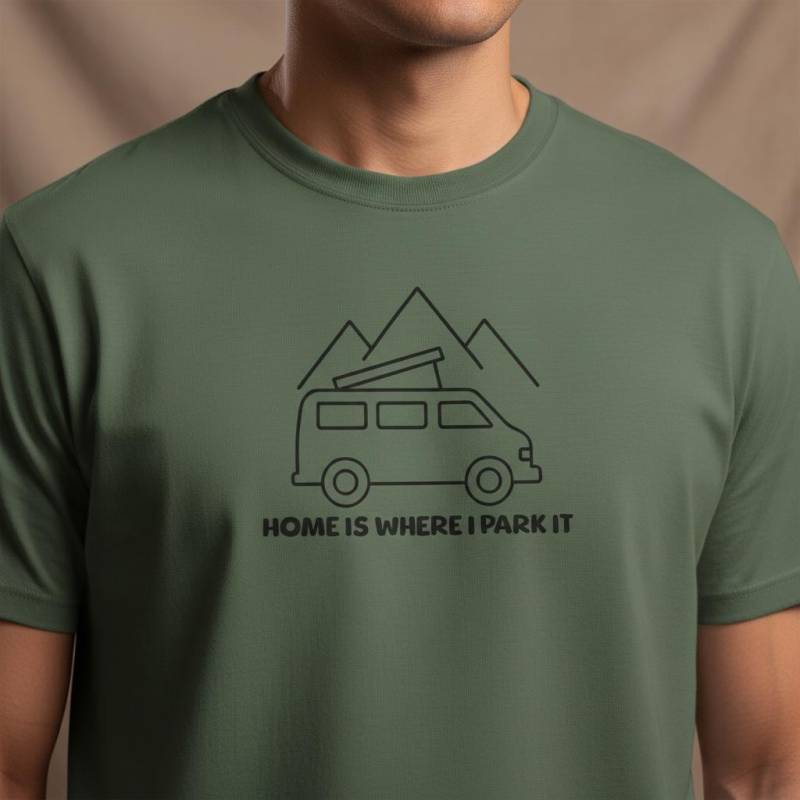Camping T-Shirt Geschenk Für Vanlife Fans - Home Is Where I Park It Spruch Shirt Wohnmobil Roadtrip Outdoor von CottonCoreLab