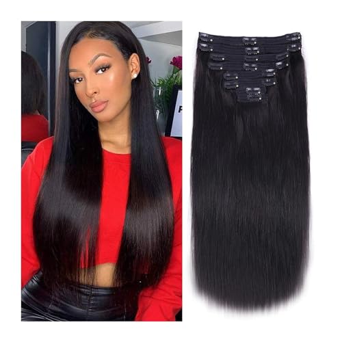 Geheime Haarverlängerungen, Glatte Echthaar-Clip-in-Extensions for Frauen, 8 Stück, doppelter Spitzeneinschlag, 120 g, brasilianisches Jungfrau-Naturschwarz, 35,6–61 cm,Haardekoration für Frauen und von LICONG-2020