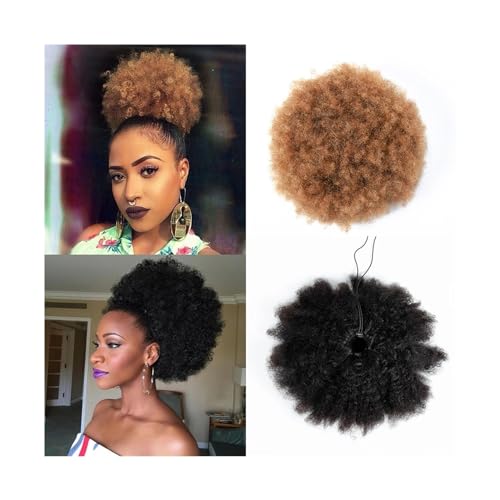 Haarverlängerungen Pferdeschwanz, Afro Puff Kordelzug-Pferdeschwanz-Verlängerung for schwarze Frauen, kurzes Echthaar-Pferdeschwanz, Afro-Locken-Pferdeschwanz-Verlängerung, Clip-in-Remy-Haar-Pferdesch von LICONG-2020