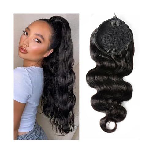 Haarverlängerungen Pferdeschwanz, Körperwellen-Pferdeschwanz-Echthaarverlängerungen mit Kordelzug, 30,5–66 cm, brasilianisches Remy-Haar, Clip-in-Wellen-Pferdeschwanz-Haarteile for Frauen,Natürliches von LICONG-2020