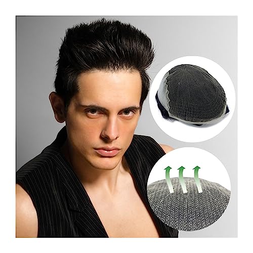 Herren-Haarteile, Haarteilsystem for Herren mit Kapillarprothese, 8 x 10 Zoll, weiche Schweizer Spitze und PU-Basis-Toupet for Männer, Naturhaar-Systemeinheiten, für tägliche Kostüme, Cosplay, Party von LICONG-2020