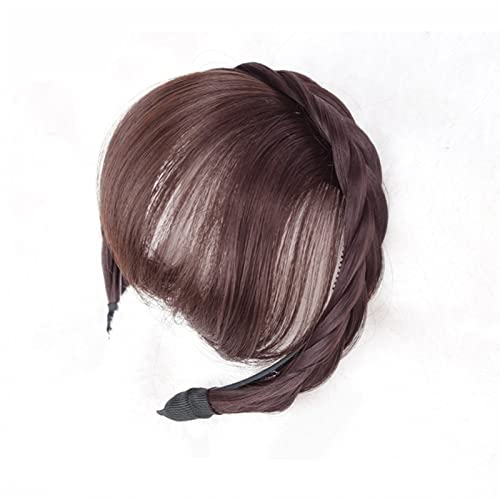 Pony-Haarspange, Bang-Haarbänder, vorderes Haar, Pony, Fransen, Haarverlängerungen, synthetische künstliche Pony-Haare, ordentliche Fransen-Ponys mit zweireihigen Zöpfen, Stirnband for Frauen und Mädc von LICONG-2020