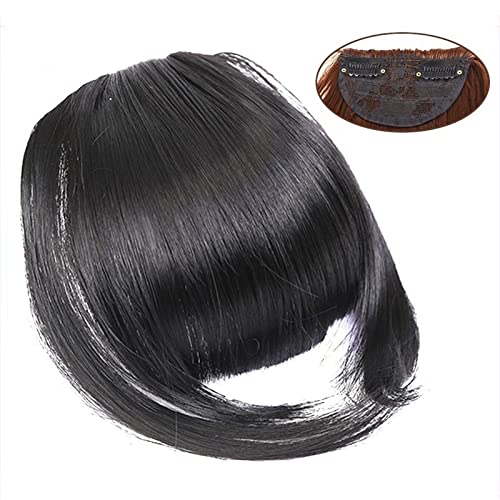 Pony-Haarspange, Clip-in-Pony, natürlich, gerade, synthetische, stumpfe Pony-Haarverlängerungen, 15,2 cm, kurzes, glattes Haarteil, vorne, ordentlicher Bang, Clip-in, voller Pony for Frauen,Falscher von LICONG-2020