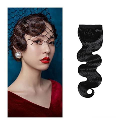 Pony-Haarspange, Side Air Bangs Finger Wave Bangs Clip In Bangs 10" Vintage Ripple Bangs Synthetische Haarteile Schwarz Retro Handgeschobener Pony,Falscher Pony für Frauen und Mädchen (Color : B) von LICONG-2020