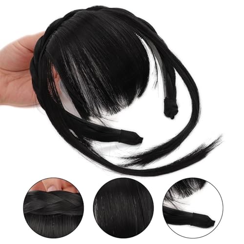 Pony-Haarspange, Synthetischer Fransen-Pony mit geflochtenem Stirnband, Haar-Accessoires, Kunsthaar, Flechten, Haarverlängerung, weiblicher Haar-Pony,Falscher Pony für Frauen und Mädchen (Color : 4/ von LICONG-2020