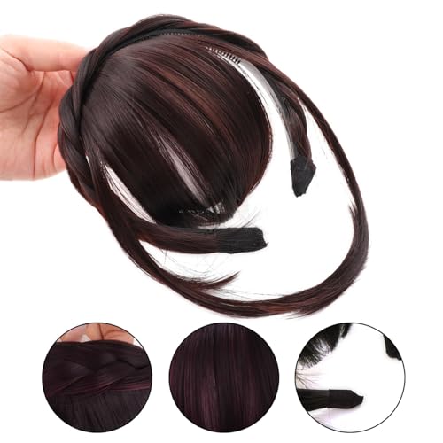 Pony-Haarspange, Synthetischer Fransen-Pony mit geflochtenem Stirnband, Haar-Accessoires, Kunsthaar, Flechten, Haarverlängerung, weiblicher Haar-Pony,Falscher Pony für Frauen und Mädchen (Color : 4/ von LICONG-2020