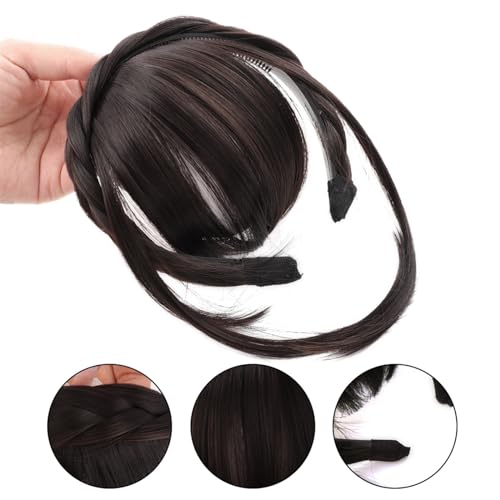 Pony-Haarspange, Synthetischer Fransen-Pony mit geflochtenem Stirnband, Haar-Accessoires, Kunsthaar, Flechten, Haarverlängerung, weiblicher Haar-Pony,Falscher Pony für Frauen und Mädchen (Color : T4 von LICONG-2020