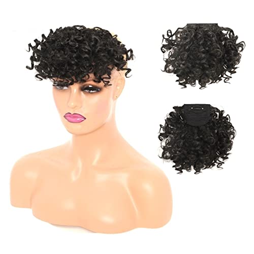 Pony-Haarspange, Synthetischer Haar-Pony, Afro-verworrener lockiger Pony for schwarze Frauen, lockige gefälschte Fransen-Clips in Pony-Perücke, natürliche weiche synthetische Faser, Haar-Accessoires, von LICONG-2020