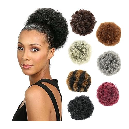 Unordentliches Dutt-Haarteil für Frauen, Afro Puff Kordelzug-Pferdeschwanzverlängerung for schwarze Frauen, kurzer synthetischer Haarknoten, lockiger Chignon, Clip-in-Verlängerungen for verworrene, lo von LICONG-2020