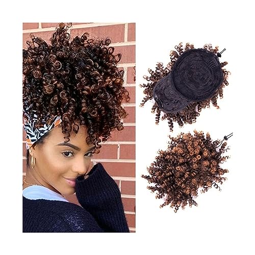 Unordentliches Dutt-Haarteil für Frauen, Kurze, verworrene, lockige Afro-Haarknotenverlängerung mit Pony, synthetischer Afro-Puff-Haarknoten, Kordelzug-Pferdeschwanz, Clip-in-Afro-Puff-Haarknotenstück von LICONG-2020