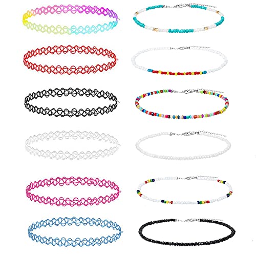 LICQIC Choker Halskette Sets, 90er Choker Kette für Mädchen Frauen Kinder, 12 Stück Farbig Halskette von LICQIC
