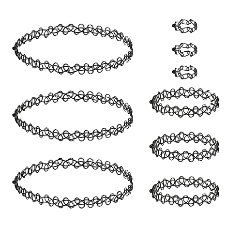 LICQIC Choker Halskette Sets, 90er Choker Kette für Mädchen Frauen Kinder, 9 Stück, Halskette + Armbänder + Ring LICQIC Choker Halskette Sets, 90er Choker Kette für Mädchen Frauen Kinder, 9 Stück, Halskette + Armbänder + Ring von LICQIC