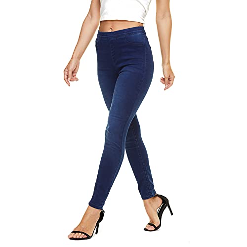 LICTZNEE Damen Stretch Jeans Hohe Taille Slim Jeggings Fit Bein Pull On Jeans mit Taschen Weiche Atmungsaktive Baumwollmischung - Schwarz - Large-X-Large von LICTZNEE