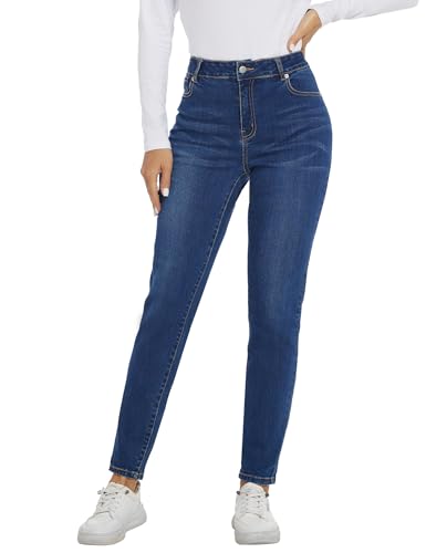 LICTZNEE Jeans für Damen, hohe Taille, Skinny Stretchjeans, schmale Passform, Beinhose mit Taschen, Bauchkontrolle, Po-Lifting, 676-dunkelblau, 46 von LICTZNEE