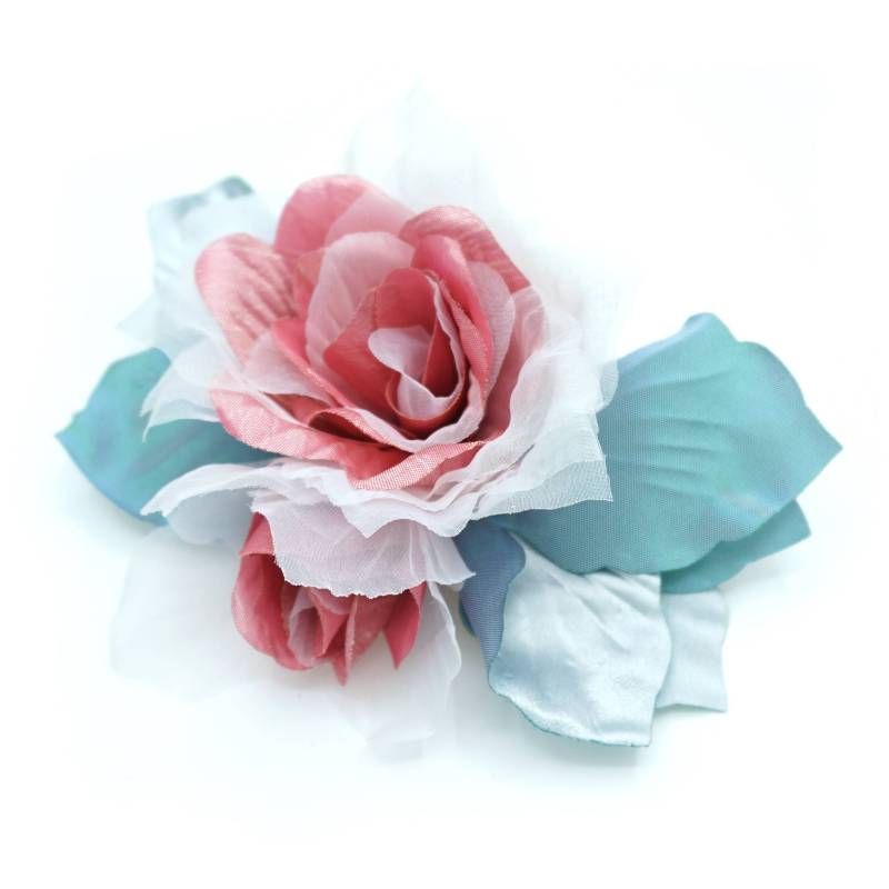 Blaugraue/Rosa/Elfenbeinfarbene Blumenbrosche Aus Taft, Satin Und Organza Blaugraue/Rosa/Elfenbeinfarbene Blumenbrosche Aus Taft, Satin Und Organza von LIDALYDI