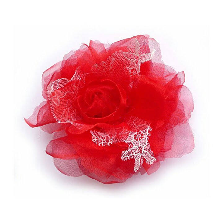 Blumenbrosche Aus Organza Und Spitze, Farbe Rot Blumenbrosche Aus Organza Und Spitze, Farbe Rot von LIDALYDI