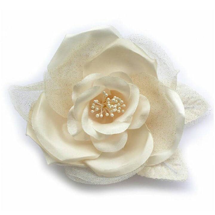Blumenbrosche Aus Satin Und Tüll, Farbe Beige Blumenbrosche Aus Satin Und Tüll, Farbe Beige von LIDALYDI