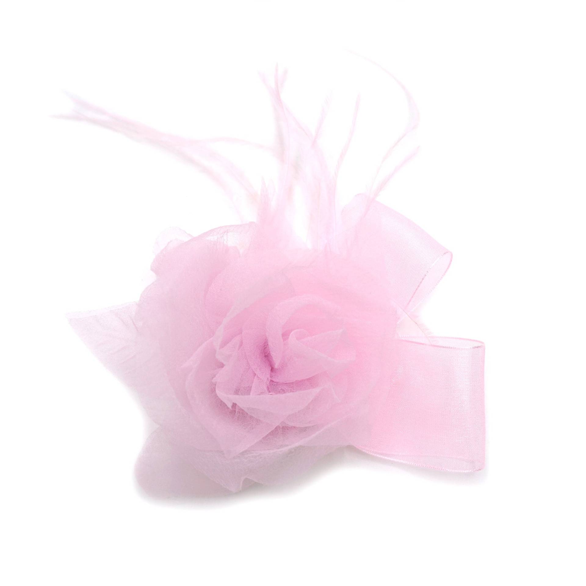 Hellrosa Blumenbrosche Aus Chiffonstoff, Feder Und Organzaband Hellrosa Blumenbrosche Aus Chiffonstoff, Feder Und Organzaband von LIDALYDI