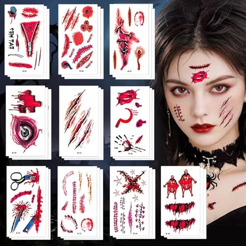 200+ Pcs Halloween Tattoos Narben Tattoo Halloween Tattoo Gesicht Zombie Temporäre Tattoos Halloween Deko Horror Cosplay Sticker Halloween Kostüm Zombie Make Up Zubehör 200+ Pcs Halloween Tattoos Narben Tattoo Halloween Tattoo Gesicht Zombie Temporäre Tattoos Halloween Deko Horror Cosplay Sticker Halloween Kostüm Zombie Make Up Zubehör von LIDEYE
