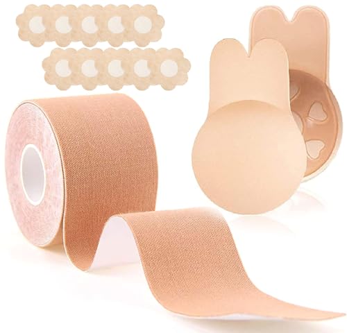 LIDEYE Bruststraffungsband,Brust Tape,Klebe BH Push Up Set,Unsichtbarer Busen Tape,Push Up Brustband, BH Tape,Breast Tape mit 5 Paare Nipple Cover,für Rückenfreies Kleid Abendkleider von LIDEYE