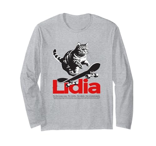 LIDIA - Schöner Mädchen Name mit Katze & Skateboard Langarmshirt LIDIA - Schöner Mädchen Name mit Katze & Skateboard Langarmshirt von LIDIA Tochter Enkel Geburtstag Geschenkideen