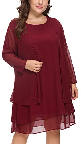 LIDLIT 2 Stück Damen Chiffon Kleid Mutter der Braut Kleider Langarm Knielang Jacke Kleider, 3-weinrot, XXX-Large Mehr LIDLIT 2 Stück Damen Chiffon Kleid Mutter der Braut Kleider Langarm Knielang Jacke Kleider, 3-weinrot, XXX-Large Mehr von LIDLIT