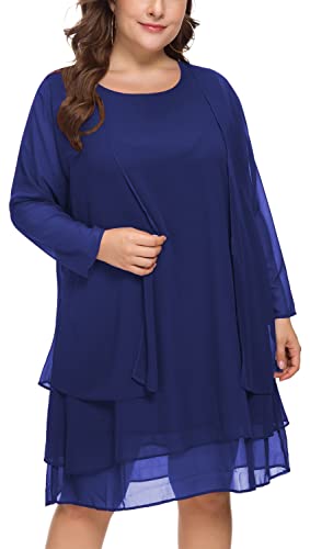LIDLIT 2 Stück Damen Chiffon Kleid Mutter der Braut Kleider Langarm Knielang Jacke Kleider, Blau (3), XX-Large Mehr von LIDLIT