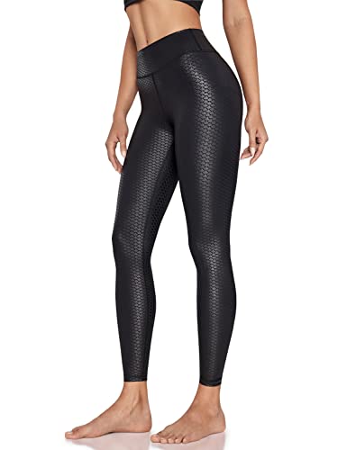 LIEBERGO Kunstleder-Leggings für Damen, Meerjungfrau, glänzend, Workout, hohe Taille, Bauchkontrolle, Winter, metallisch, 80er Jahre, Yogahose, 63,5 cm, Dunkelschwarze Meerjungfrau, M von LIEBERGO