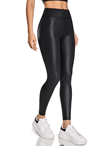 LIEBERGO Kunstleder-Leggings für Damen, Meerjungfrau, glänzend, Workout, hohe Taille, Bauchkontrolle, Winter, metallisch, 80er Jahre, Yogahose, 63,5 cm, Schwarzer Klassiker - weicher Stoff, M von LIEBERGO