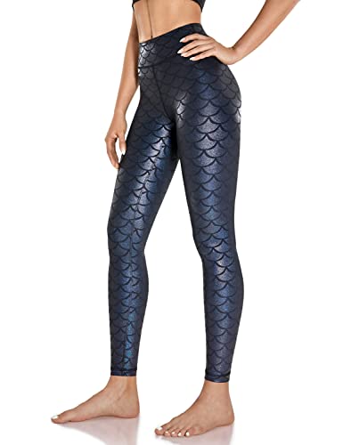 LIEBERGO Kunstleder-Leggings für Damen, Meerjungfrau, glänzend, Workout, hohe Taille, Bauchkontrolle, Winter, metallisch, 80er Jahre, Yogahose, 63,5 cm, Twilight Mermaid, S von LIEBERGO