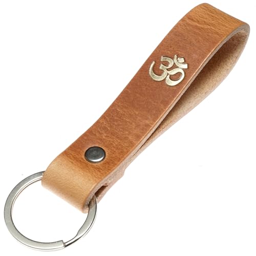 ELBERCRAFT® Schlüsselanhänger Leder OM Geschenk für Frauen oder Männer pflanzlich gegerbt braun mit gravur gold 12 cm made in Germany Leather Keychain von ELBERCRAFT