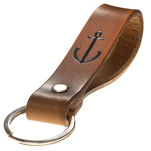 ELBERCRAFT Schlüsselanhänger Leder ANKER Geschenk für Frauen oder Männer pflanzlich gegerbt braun mit gravur schwarz 12 cm made in Germany Leather Keychain von ELBERCRAFT