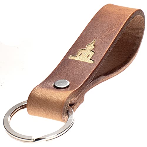 ELBERCRAFT Schlüsselanhänger Leder Buddha Geschenk für Frauen oder Männer pflanzlich gegerbt braun mit gravur gold 12 cm made in Germany Leather Keychain von ELBERCRAFT