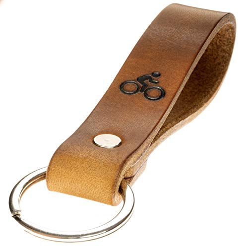 ELBERCRAFT® Schlüsselanhänger Leder Fahrrad Geschenk für Frauen oder Männer pflanzlich gegerbt braun mit gravur schwarz 12 cm made in Germany Leather Keychain von ELBERCRAFT